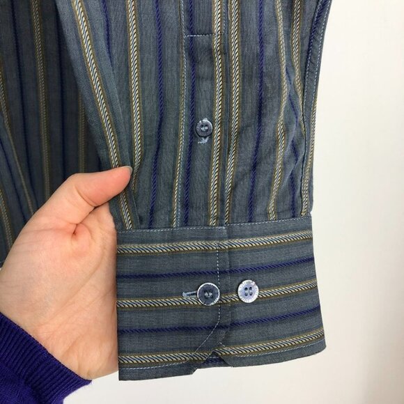 Ted Baker London vertical stripe navy and tan button down dress shirt cotton XL - Picture 6 of 15